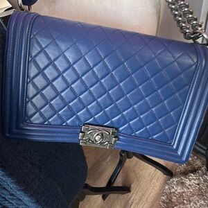 CHANEL Blue Quilted Shoulder Bag with Chain Strap